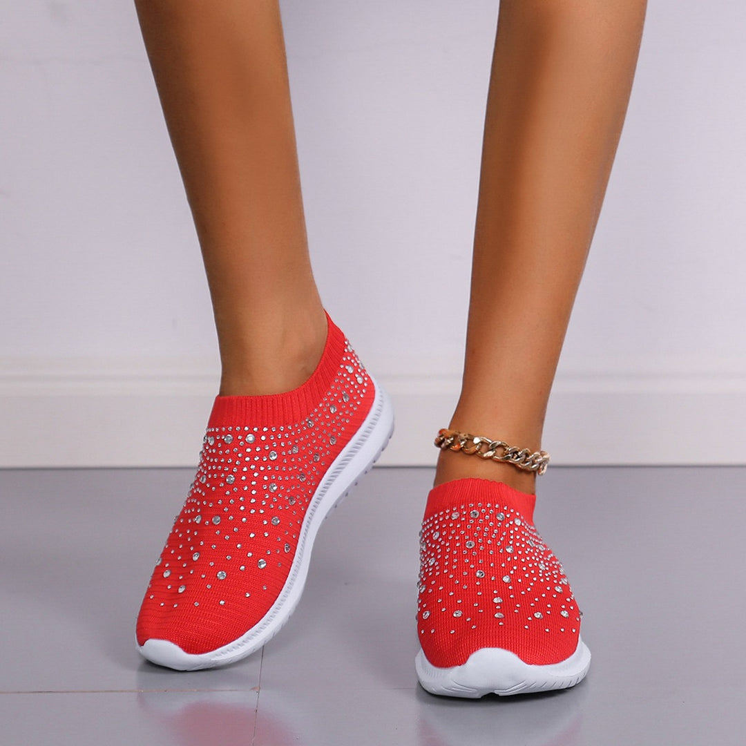 Dame sneakers med funklende strass-applikationer og elastisk strik-overmateriale Stilla
