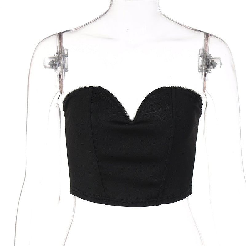 Dame Bustier-top med hjerteformet udskæring og elegant glamour Skovae