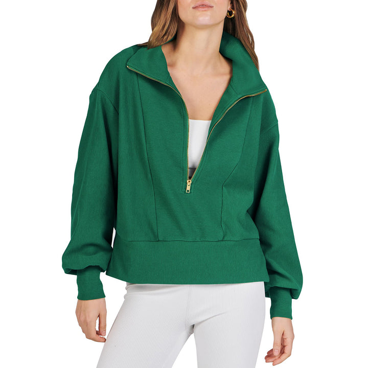 Dame Casual Sweatshirt med høj krave og blank lynlås Stiila