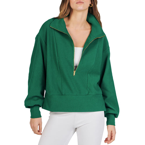 Dame Casual Sweatshirt med høj krave og blank lynlås Stiila