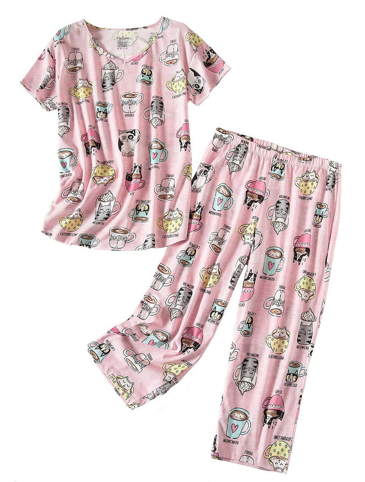 Damer Fun Grafik Pyjamas Sæt Stilla