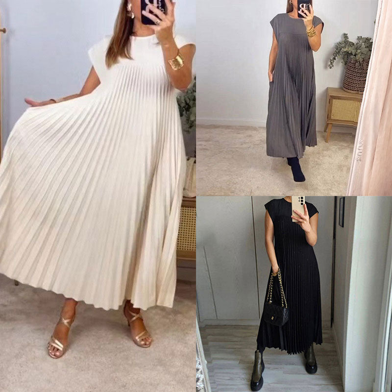Dame Plisseret Maxi-kjole med sidelommer og elegant snit Stilla