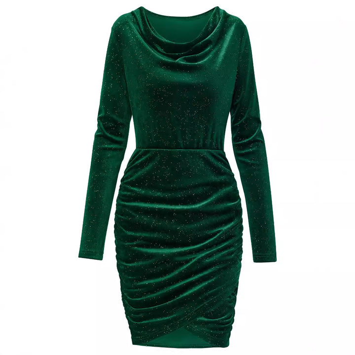Dame omslagkjole med glitrende velour og elegant drapering Stilla