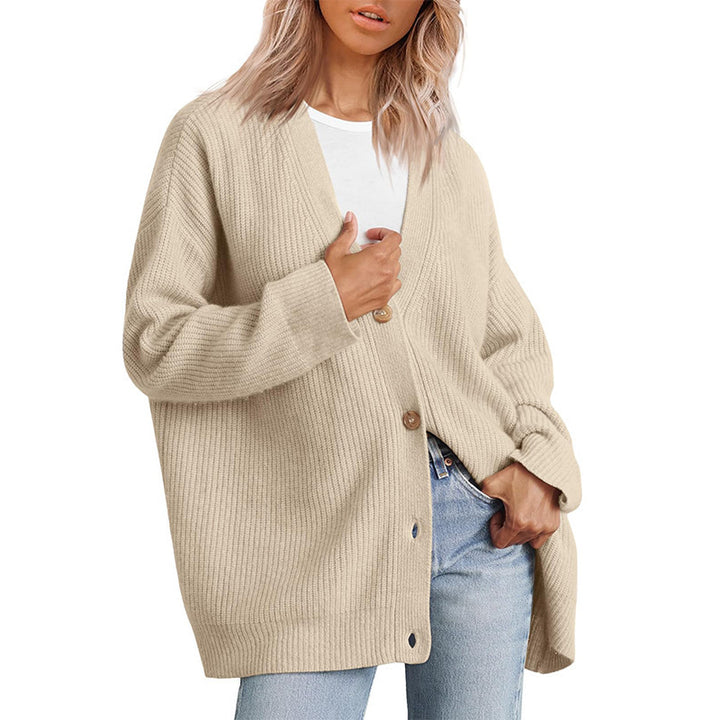 Dame strikjakke med oversized snit og knapdetaljer Stilla