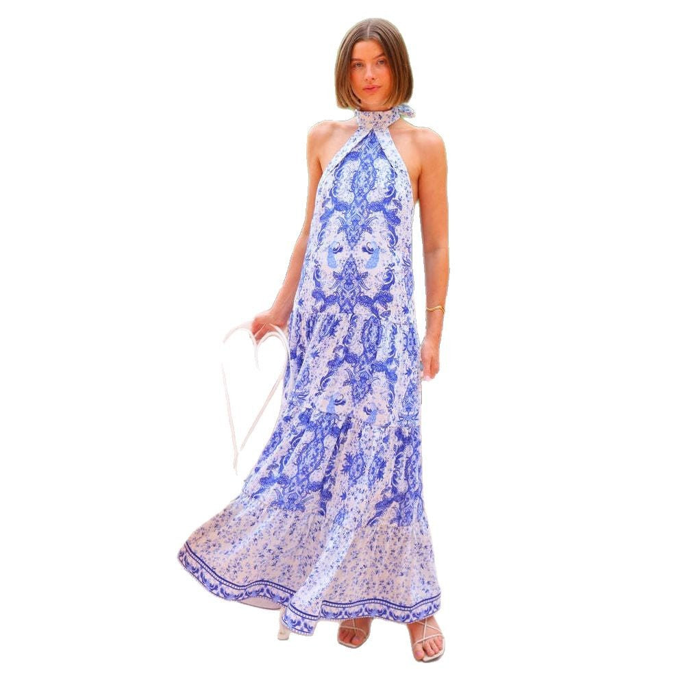 Dame maxi kjole i elegant boho stil med forførende udskæring og løs pasform