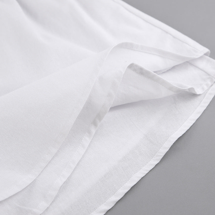 Dame løs linned shorts sæt med oversized skjorte og elastisk talje Stilla