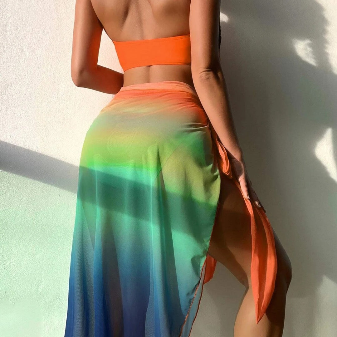 Dame bikini-top med omslagdesign og gennemsigtig pareo Stilla