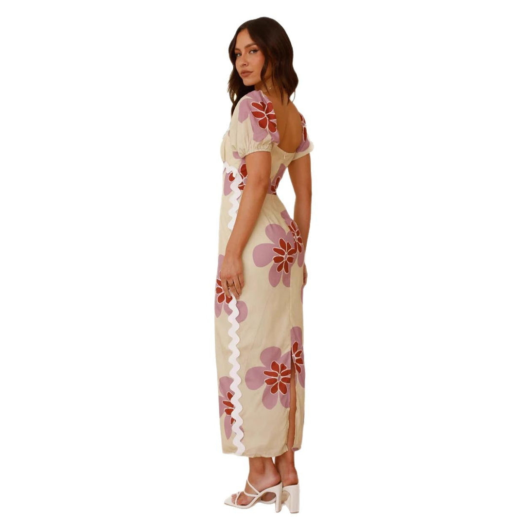 Dame Off-Shoulder Midikjole med florale applikationer og flæsedetaljer Stiila