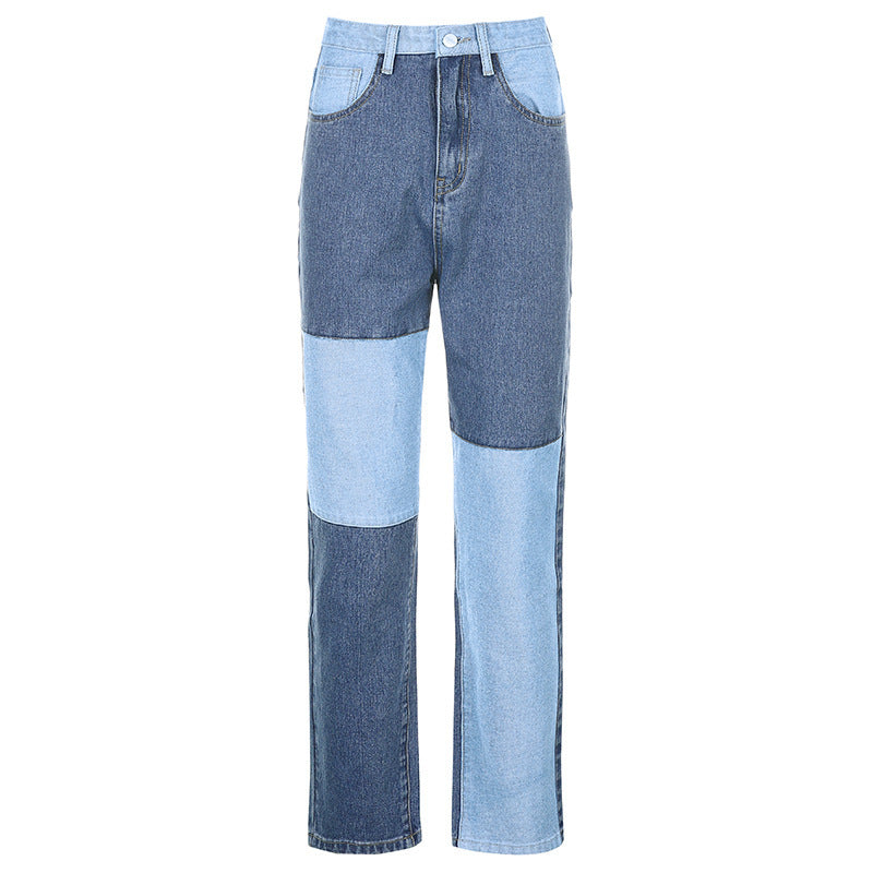 Dame Højskårne Jeans i trendy Patchwork-Design Stilla