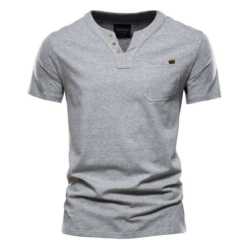 Herrer V-hals T-shirt med trykknapper og brystlomme Stilla