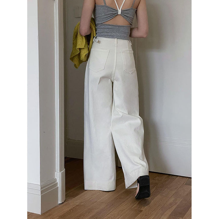 Dame løse højtaljede jeans med bred benudsparing og elegant finish Stilla