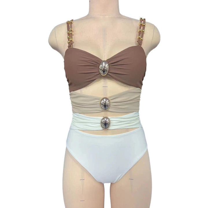Dame Elegant Bandeau-badedragt med rynker og smykkedetaljer Skovae