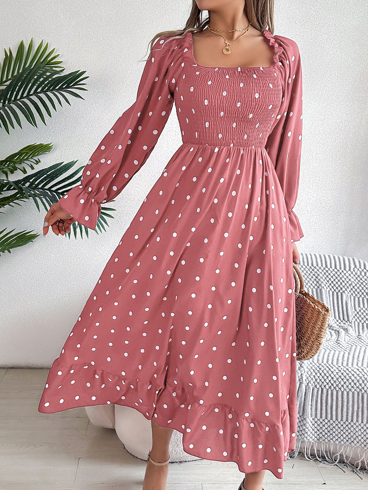 Dame Langærmet Midikjole med Polka-Dots og Flæsekant Stilla