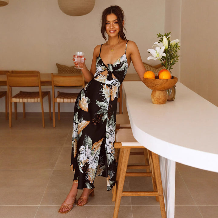 Dame Elegant Maxi-kjole med cut-out og blomsterdesign Stilla