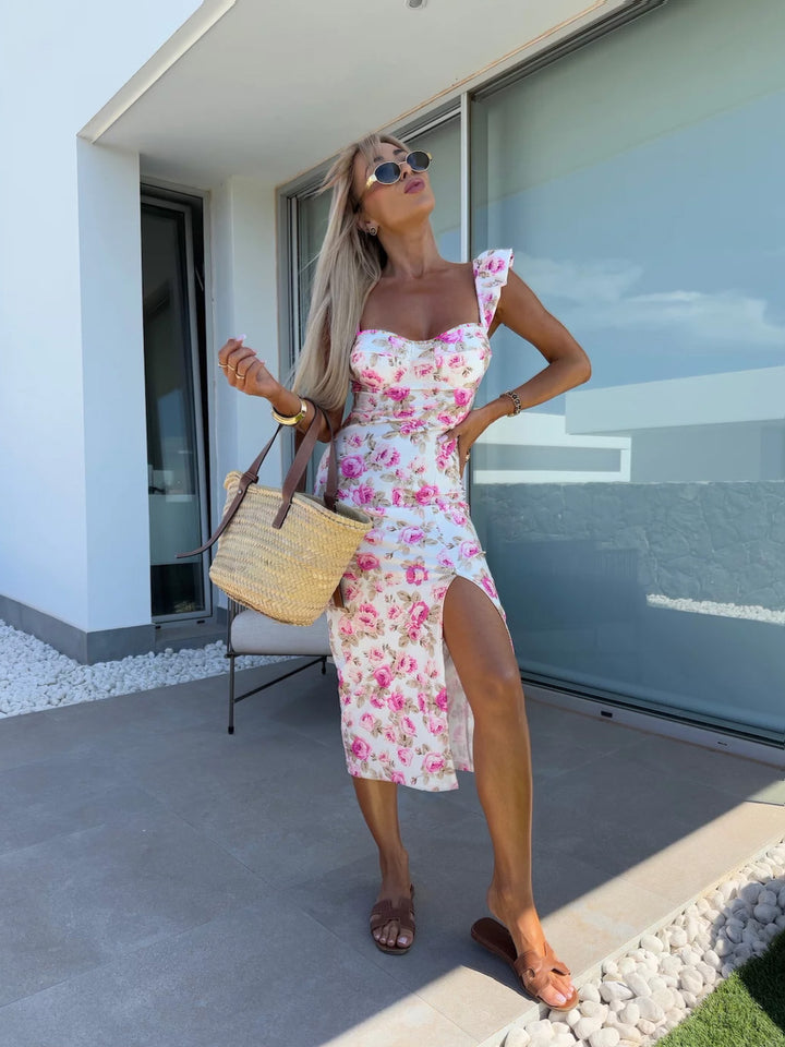 Dame blomsterprint midi kjole Stilla