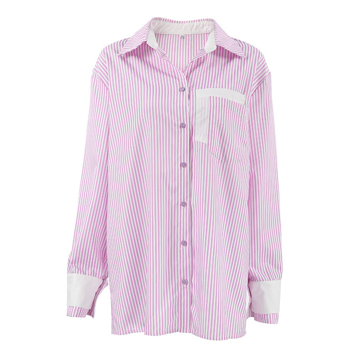 Dame Oversized Skjorte i afslappet Stribet Look med brede Manschetter Stilla