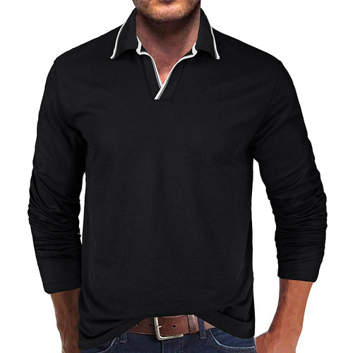 Herrer Langærmet Polo-shirt med elegant Stehkrave og modeagtige kontrastdetaljer Stilla