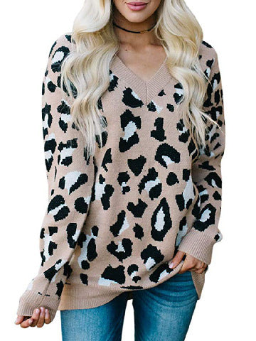 Dame sweater med leopardmønster og V-udskæring Stilla