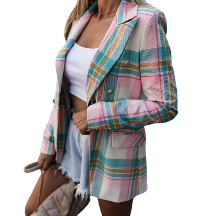 Dame blazer i moderne ternet stil med dobbelte knaplukninger Stilla