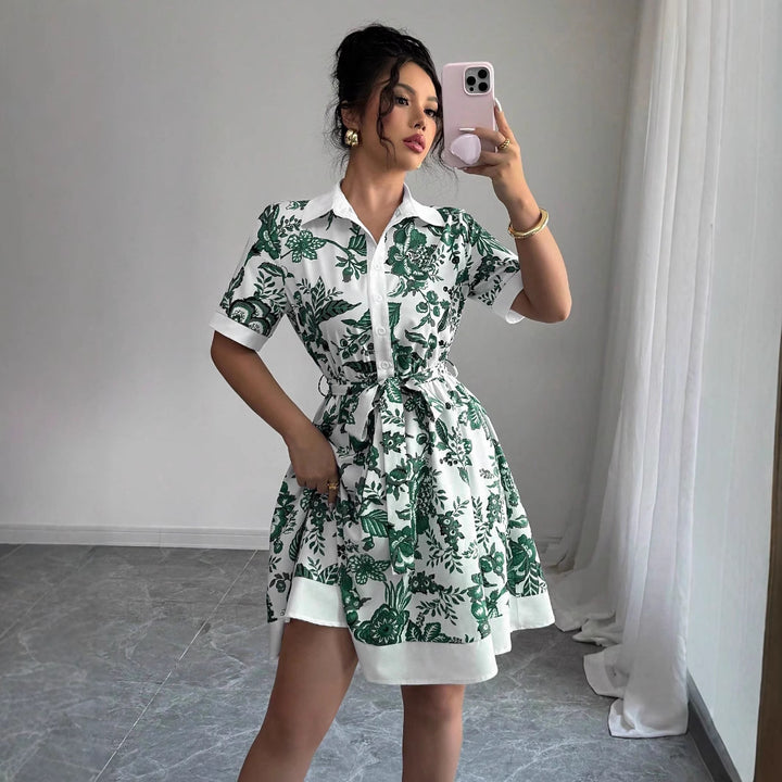 Dame Blomsterprint Button-Up Skjortekjole Stilla