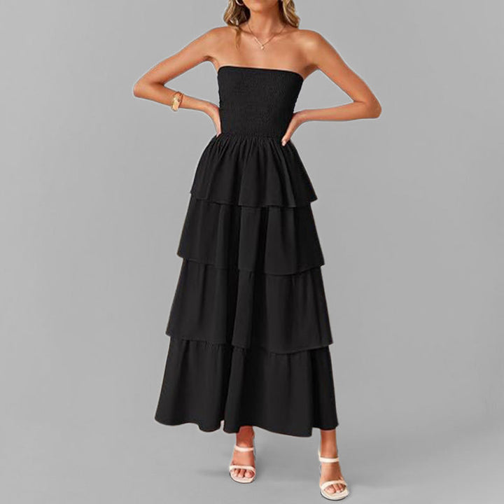 Dame Lang Rynketkjole med off-shoulder design og elastisk overdel Stilla