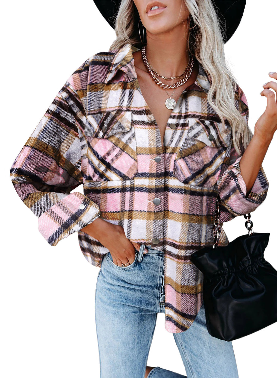 Dame flannel skjorte i ternet design med lommer Stilla