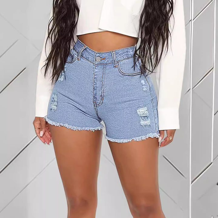 Dame mode Destroyed Jeansshorts med høj talje snit og afslappet design Stilla