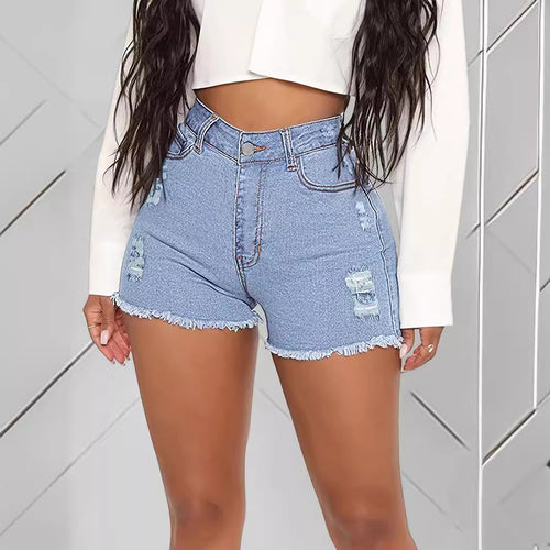 Dame mode Destroyed Jeansshorts med høj talje snit og afslappet design Stilla