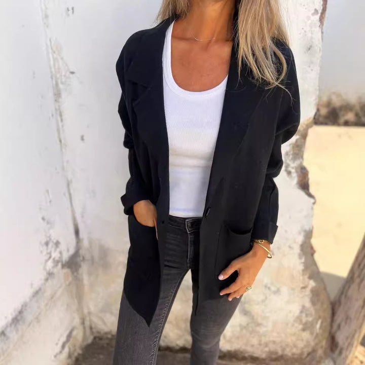 Dame Elegant Oversized Blazer med afslappet snit og praktiske lommer Stilla