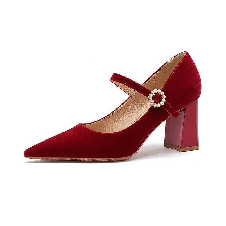 Dame elegante spidse hælstuds Mary Jane pumps med perledetaljer Stilla