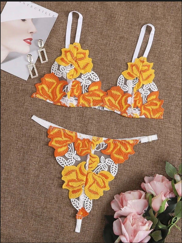 Dame Floral Broderet Bralette og String Sæt Stilla