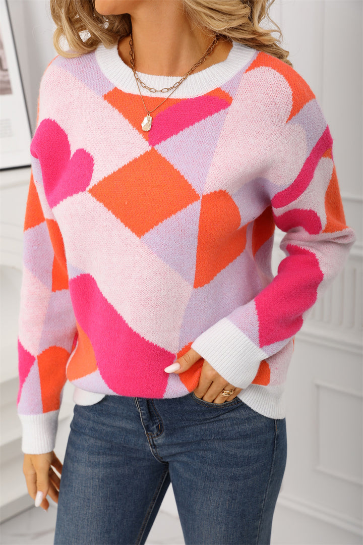 Damer fashionable sweater i kreativt geometrisk mønster Stilla