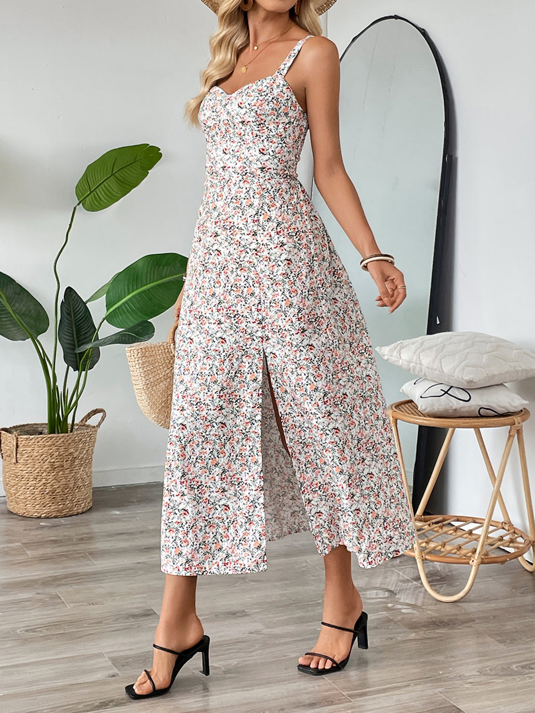 Dame blomster mønster maxikjole med justerbare stropper Stilla