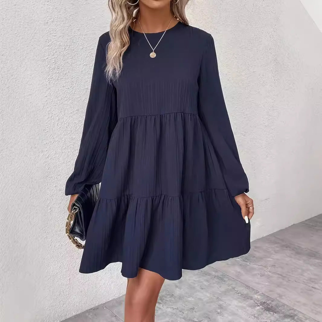 Dame trendy midi-kjole med plissering og flydende snit Stilla