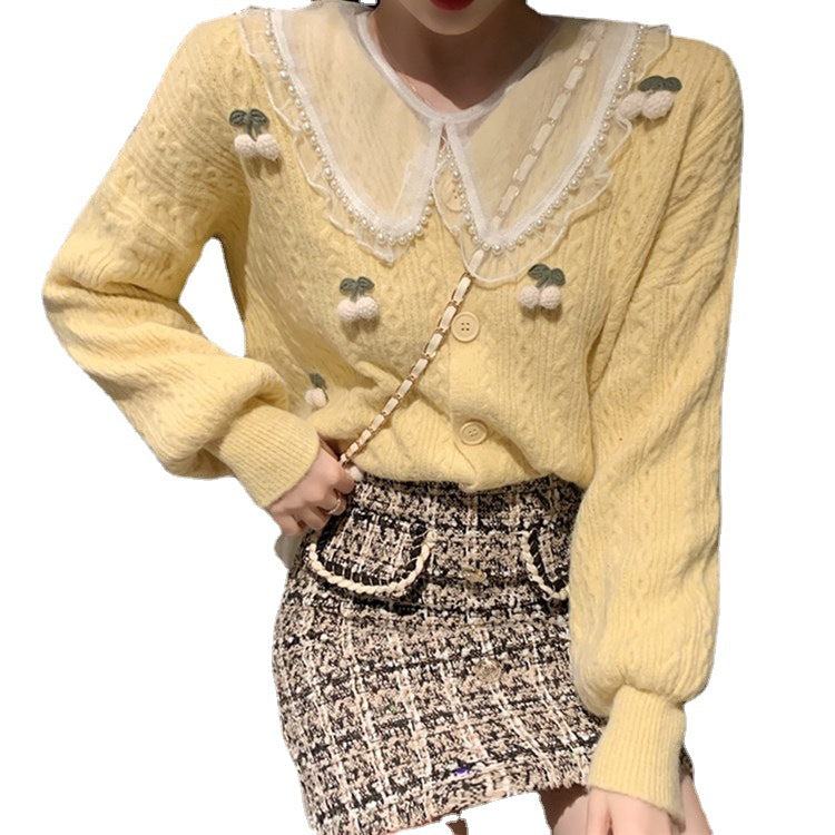 Femme Dekorativ Strikcardigan med Perler og Ornamenter Stilla