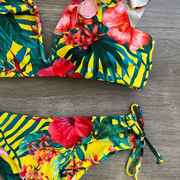 Dame Bikini-sæt med spændende flæse-design og blomstertryk Stilla