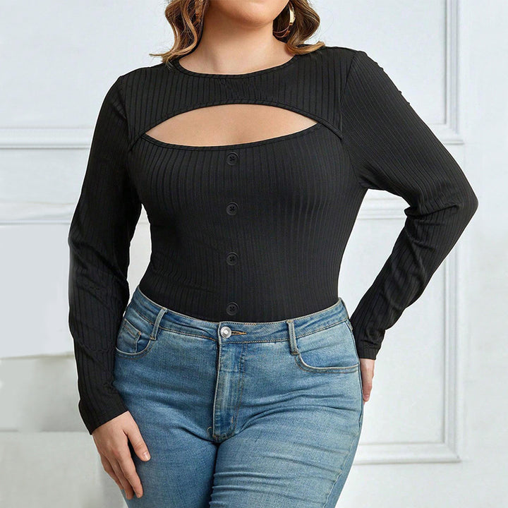 Dame tætsiddende langærmet body med moderne cut-out-design Stilla