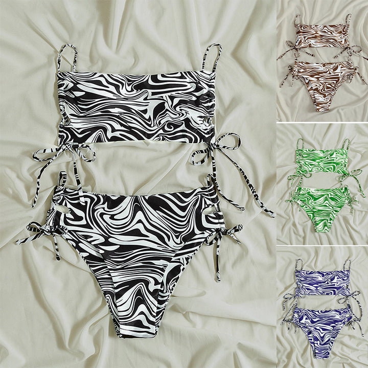 Dame Bandeau-bikini sæt med stilfuldt flæse-design Skovae