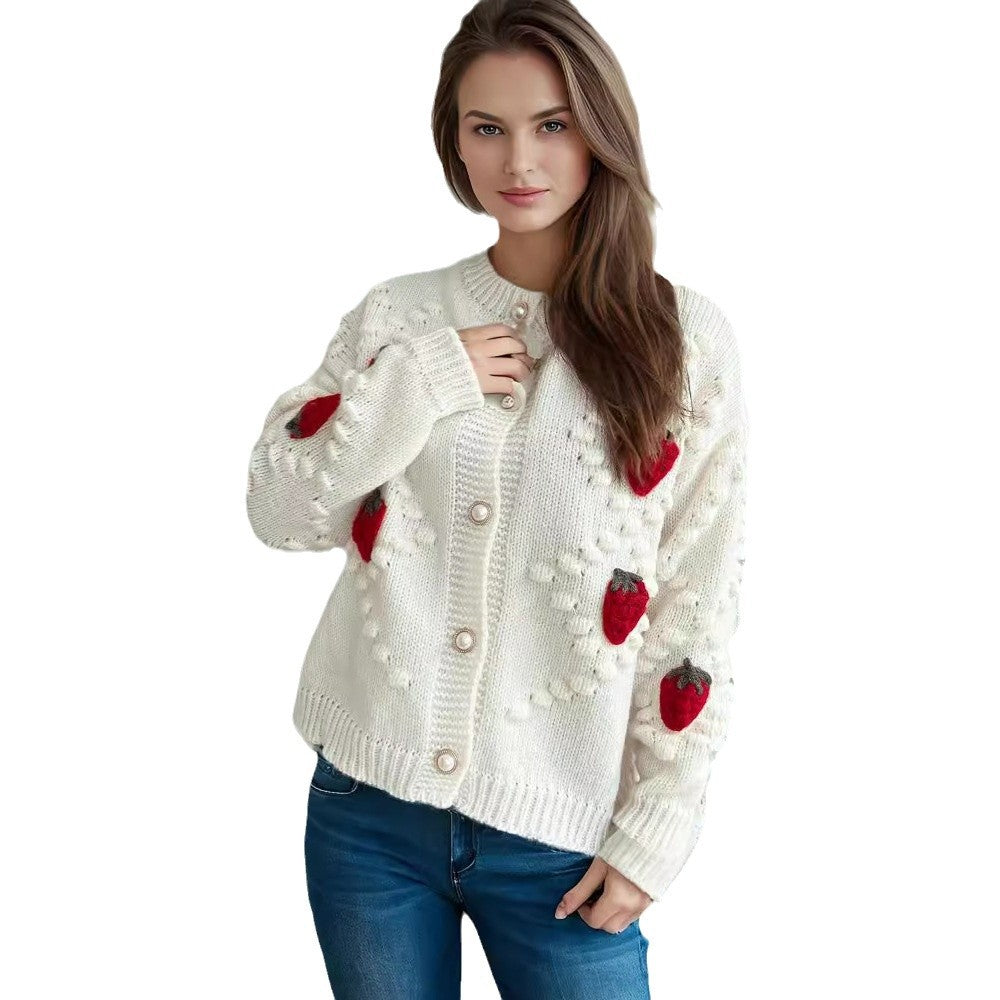 Kvindernes cardigan med leg spæde jordbær broderi og knaplukning Stilla