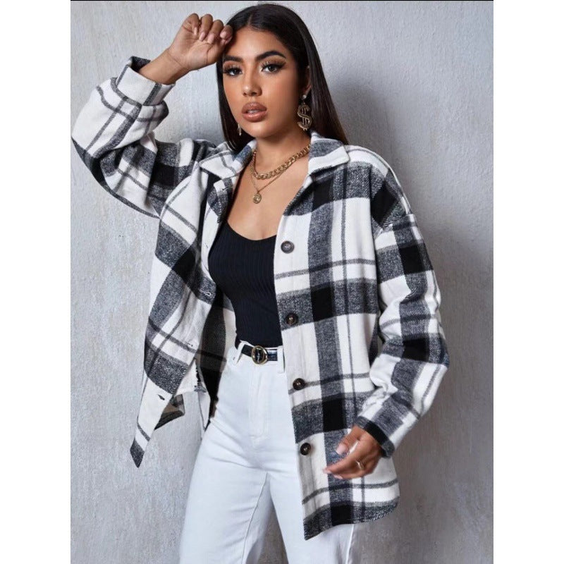 Dame Ruted Flannel skjortejakke i Oversized-stil Stilla