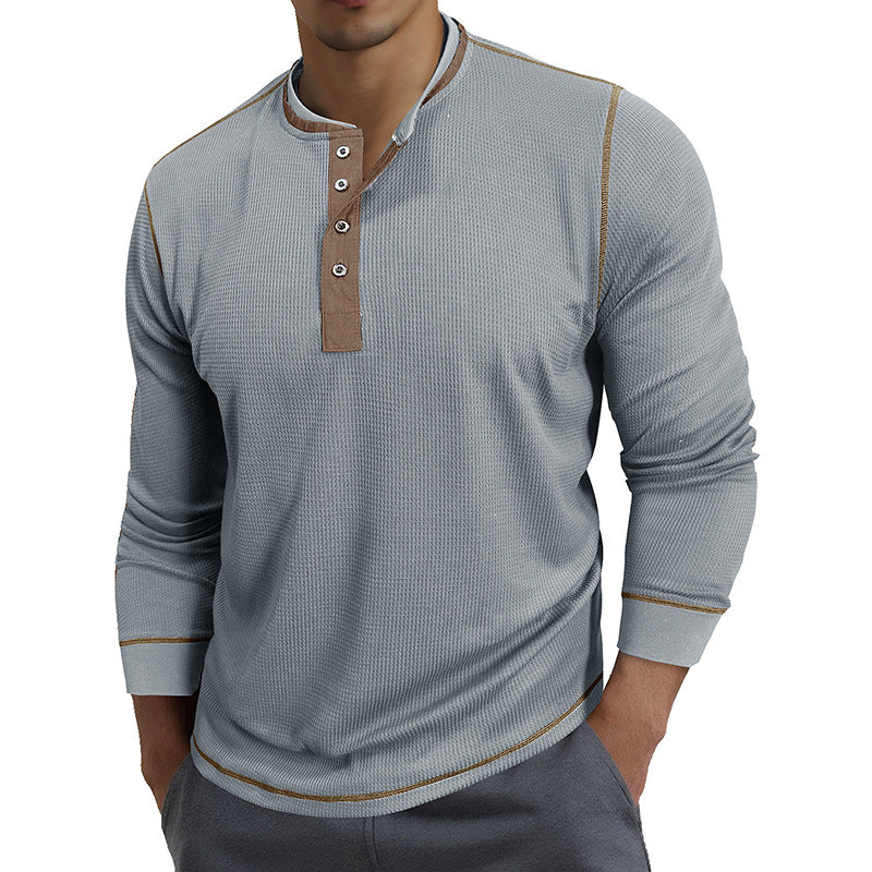 Herrer langærmet skjorte med moderne Henley-krave og fine detaljer Stilla