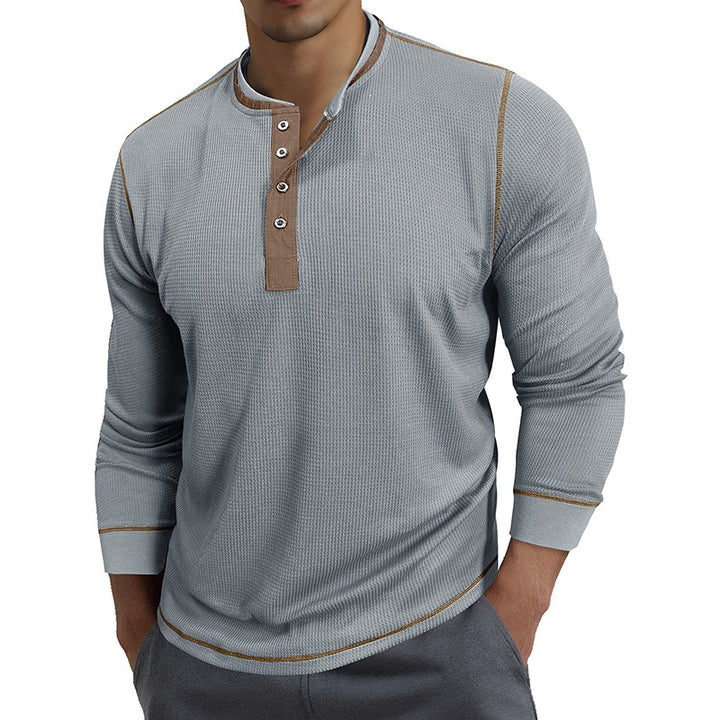 Herrer langærmet skjorte med moderne Henley-krave og fine detaljer Stilla