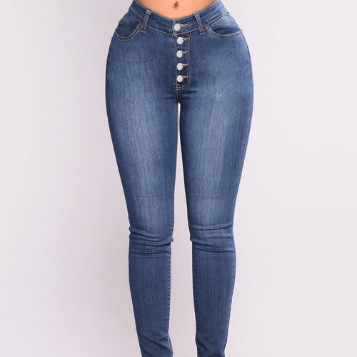 Dame Høj taljeret Premium Skinny Jeans med dekorative knapdetaljer Stilla