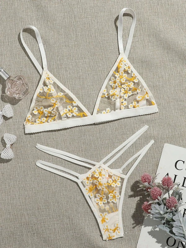 Dame Floral Bestikset Trekant-Bralette og String-Sæt Stilla