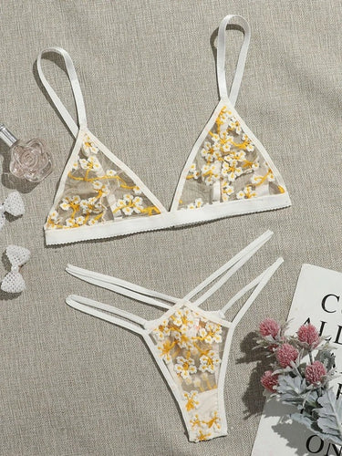 Dame Floral Bestikset Trekant-Bralette og String-Sæt Stilla