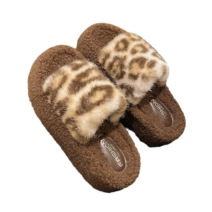 Dame Fluffy Pantoletten med moderne leopardmønster og behagelig sål Stilla