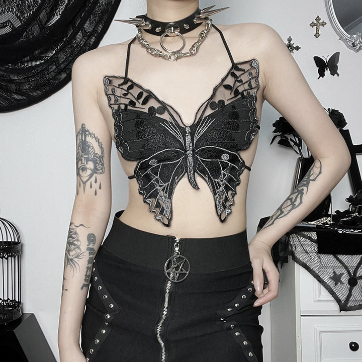 Damer Sommerfugleprydet Crop-Top Stilla