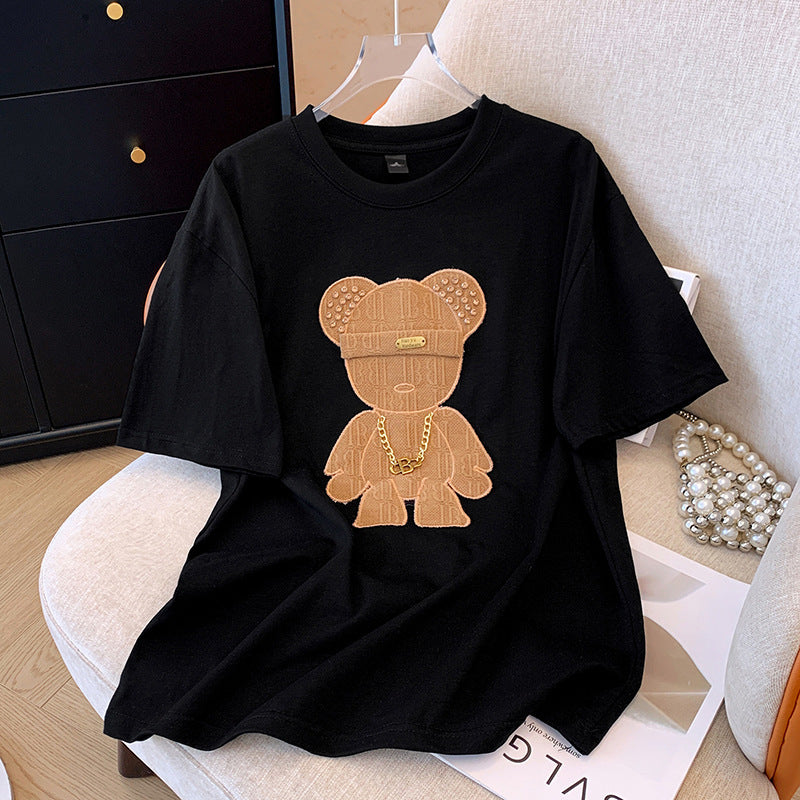 Dame T-shirt med kreativt bjørnemotiv og moderne design Stilla