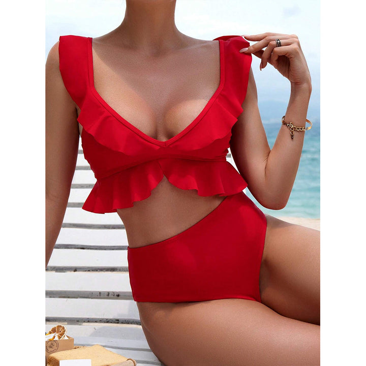 Dame bikini sæt med flæsedetaljer og højt skårede bukser Stilla