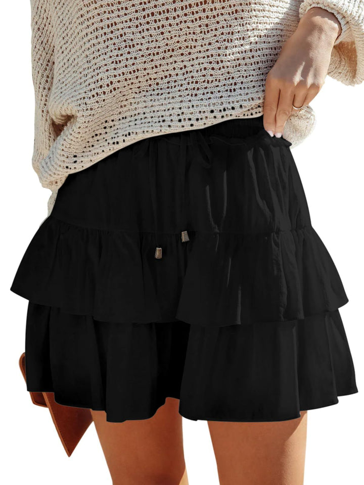 Stilla | Trendy Rynket Lagdelt Højtaljet Mini Skirt